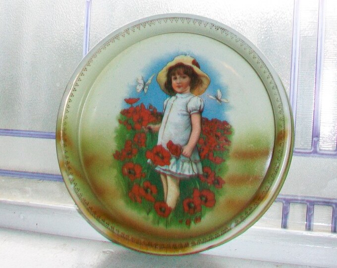 Antique Child's Dish Victorian Girl with Flowers