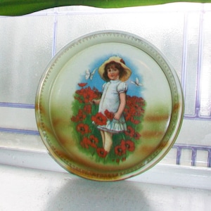Antique Child&#39;s Dish Victorian Girl with Flowers