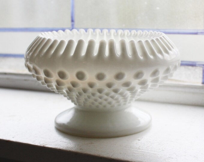 Milk Glass Hobnail Candle Holder Vintage 1960s Footed Candleholder