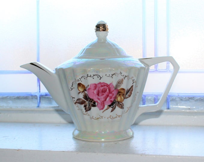 Vintage Teapot Lusterware w/ Pink Roses