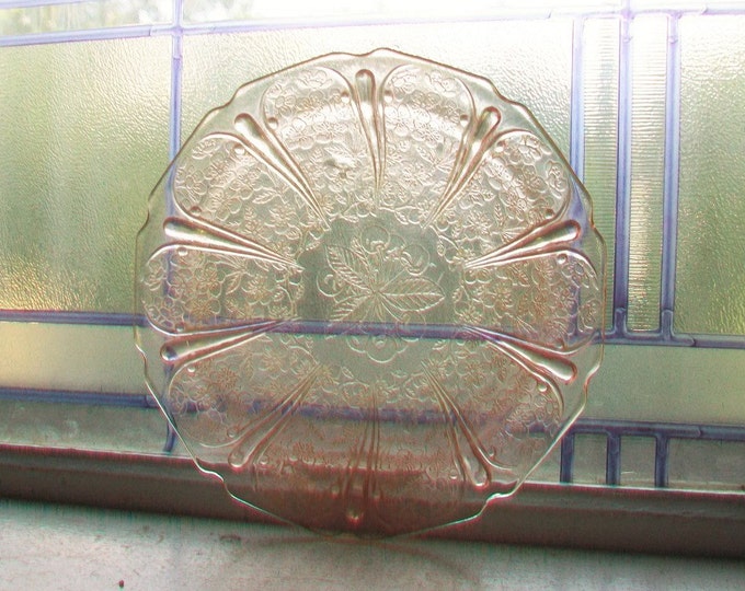 Pink Depression Glass Scarce Flat Soup Bowl Cherry Blossom Vintage 1930s