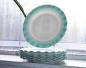 6 Crinoline Turquoise Blue White Dinner Plates Vintage 1950s