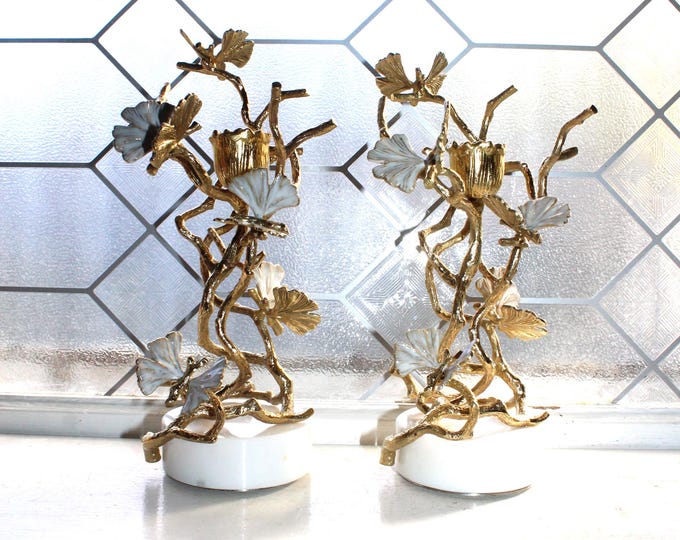 Michael Aram Butterfly Ginkgo Candle Holders Pair with Box