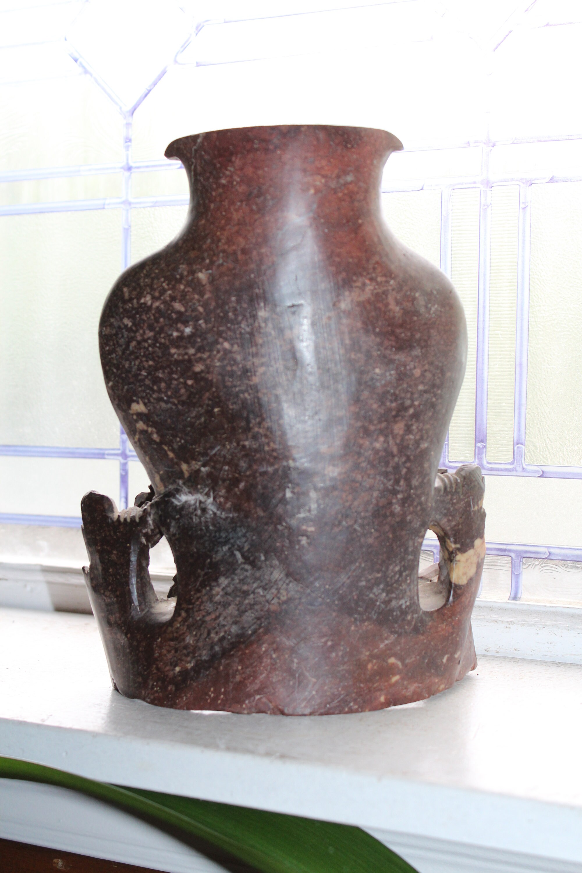 Vintage Ornately Carved Asian Soapstone Vase