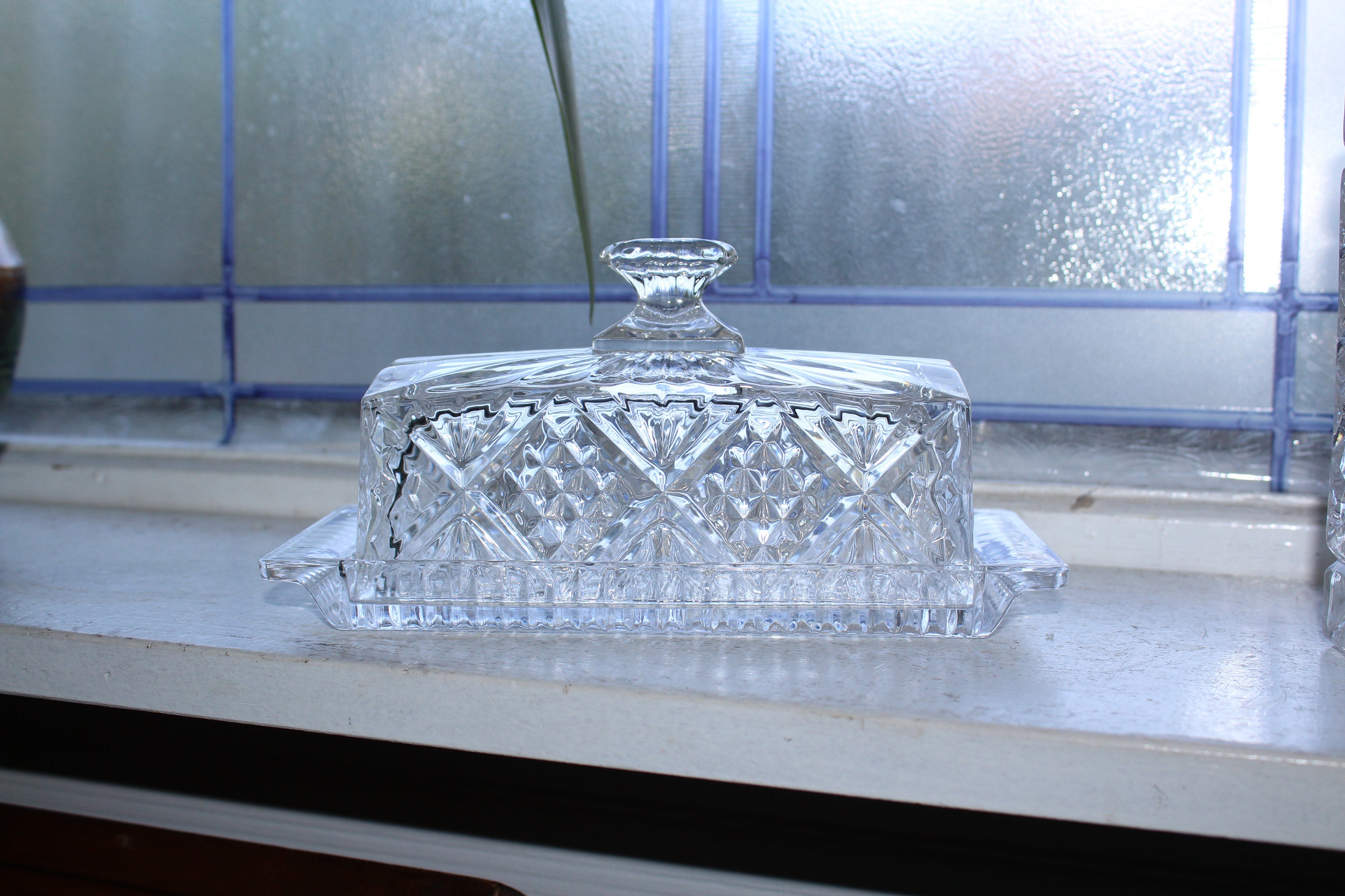 Vintage Clear Glass Butter Dish Quarter Pound Size