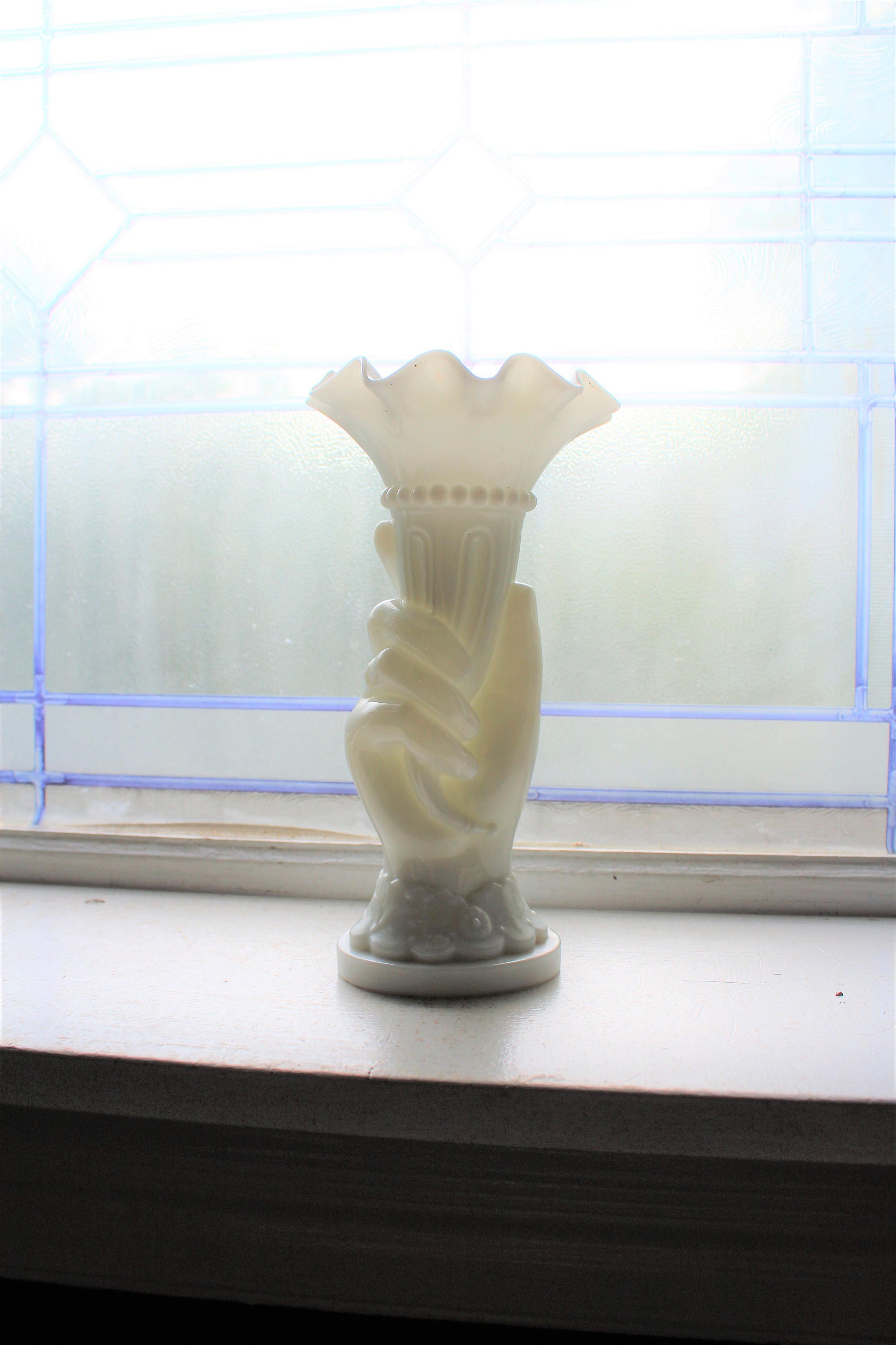 Vintage Milk Glass Hand Vase Made In France