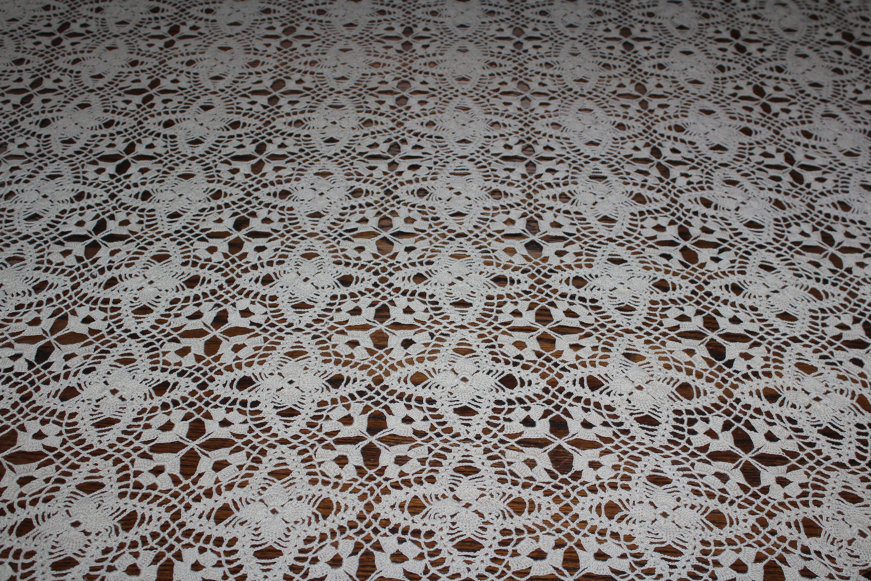 Vintage Hand Crocheted Tablecloth Rectangular 70 x 60 Off White