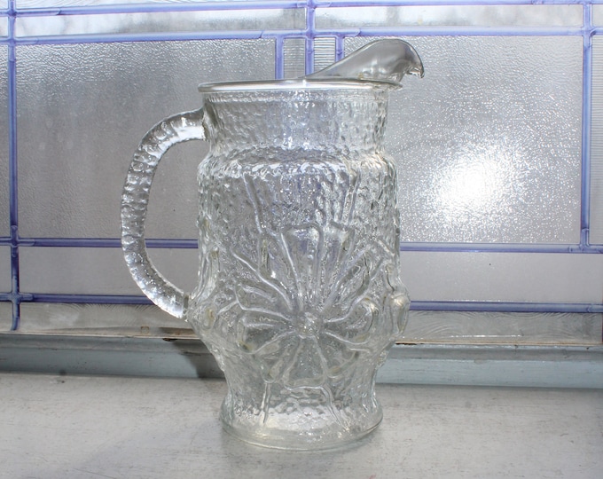 Vintage Glass Pitcher Rainflower Pattern