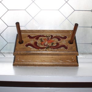 Vintage Rosemaled Wood Napkin Holder Caddy Scandinavian Nordic Folk Art