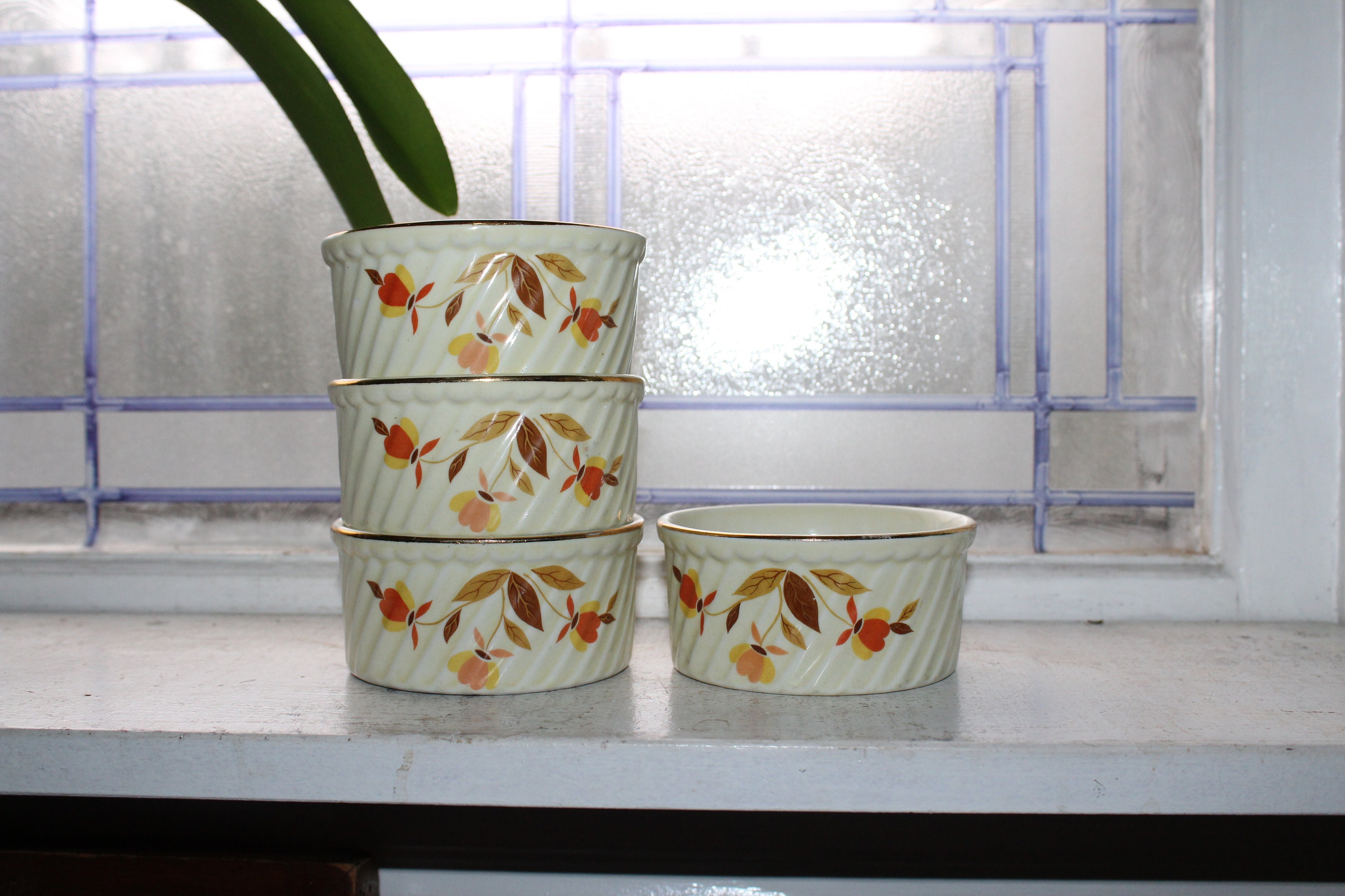 Hall China Autumn Leaf 4 Ramekins Vintage 1950s