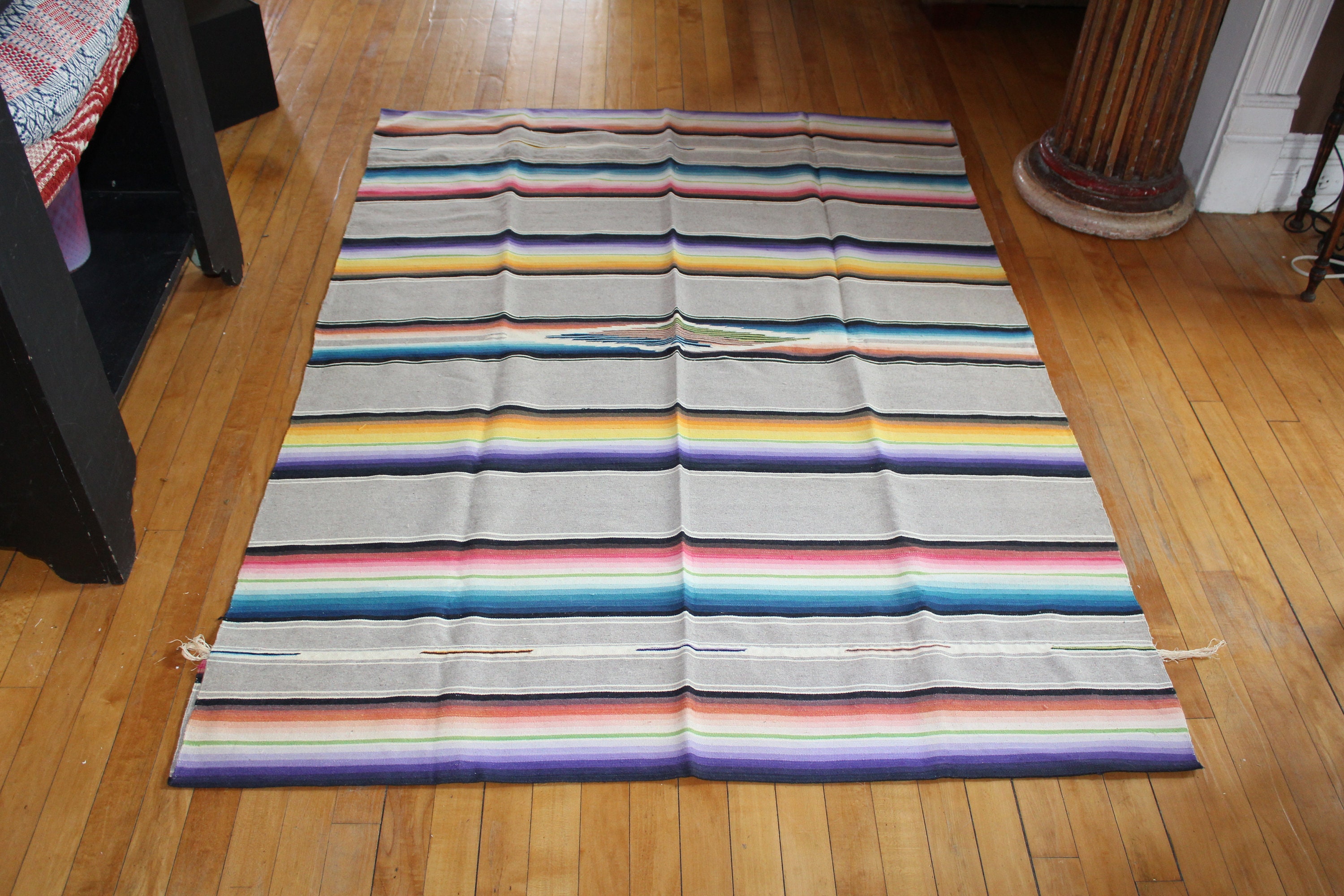 Large Vintage Mexican Wool Rug Southwestern Decor