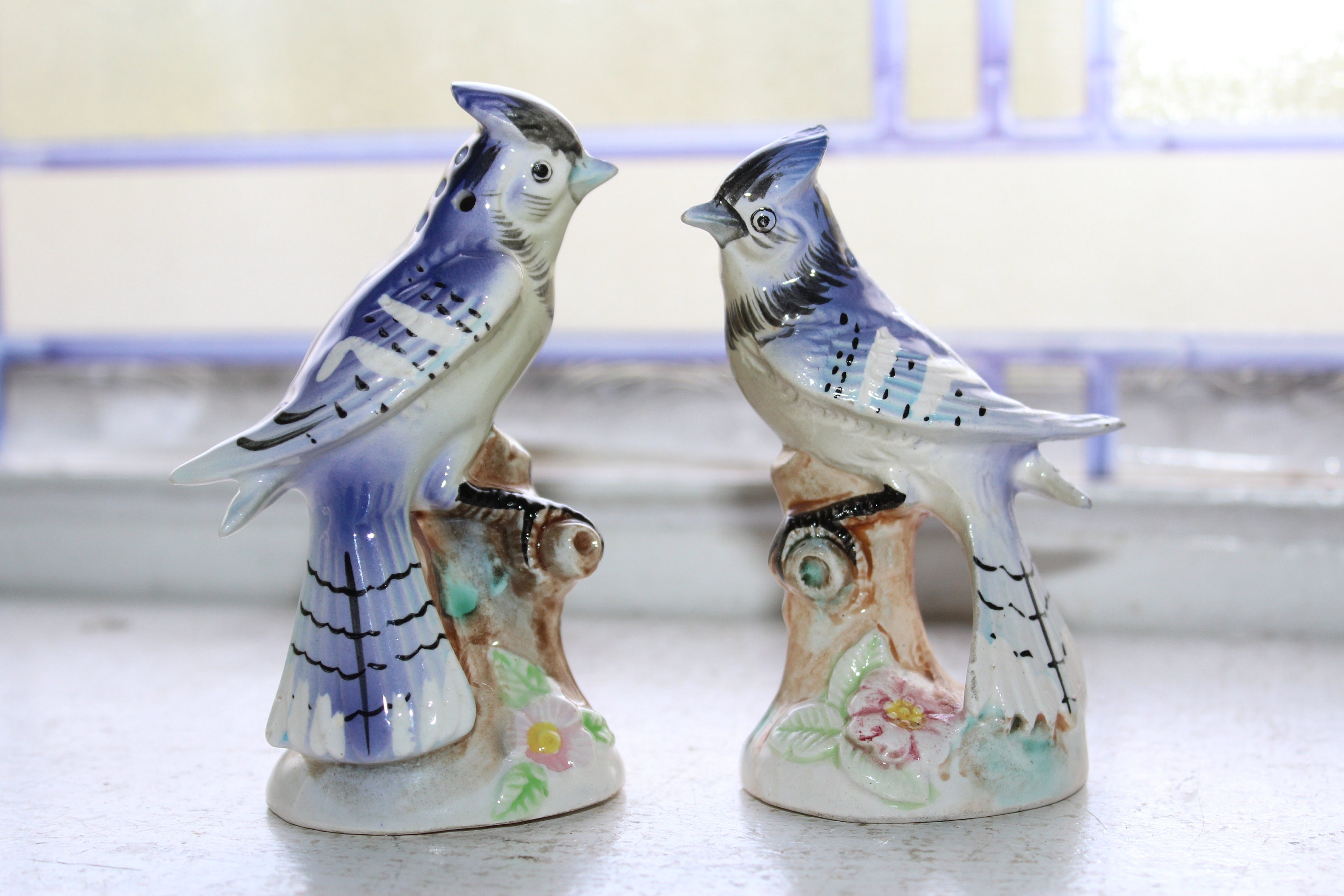 Vintage Blue Jay Birds Salt and Pepper Shakers 1960s Enesco