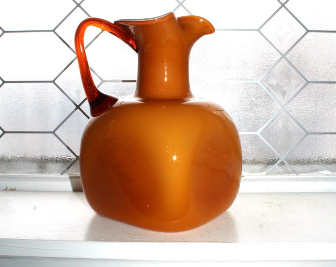 Mid Century Italian Empoli Butterscotch Cased Glass Square Pitcher Vintage 1950s
