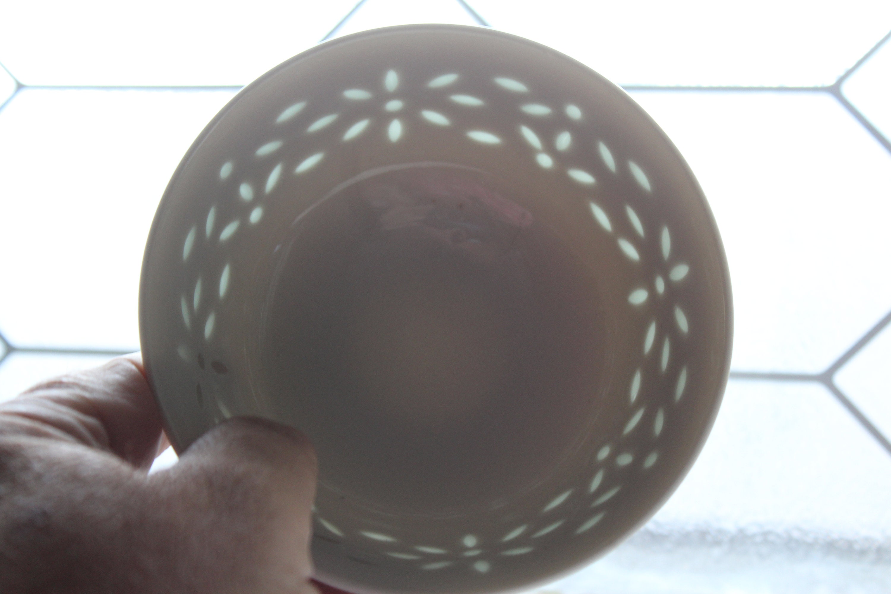 Vintage Asian Porcelain Rice Bowl Translucent Rice Eye Pattern