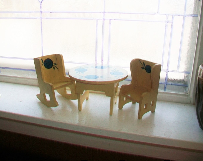 Vintage Wood Dollhouse Furniture Table and Chairs 3 Pc Set