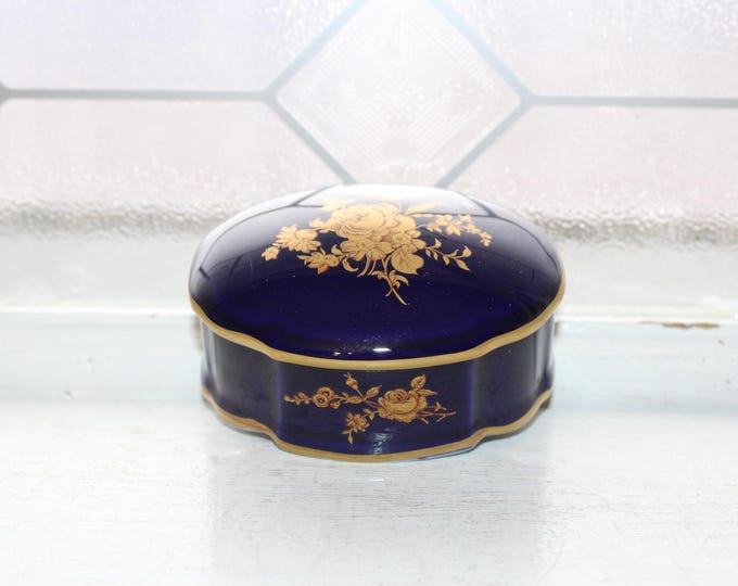 Vintage Limoges Rochard Trinket Box Cobalt Blue with Gold Decoration