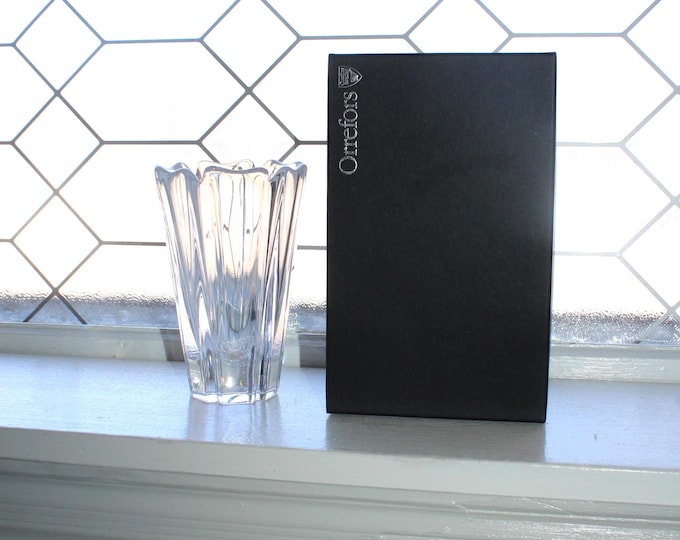 Orrefors Crystal Corona Vase with Original Box