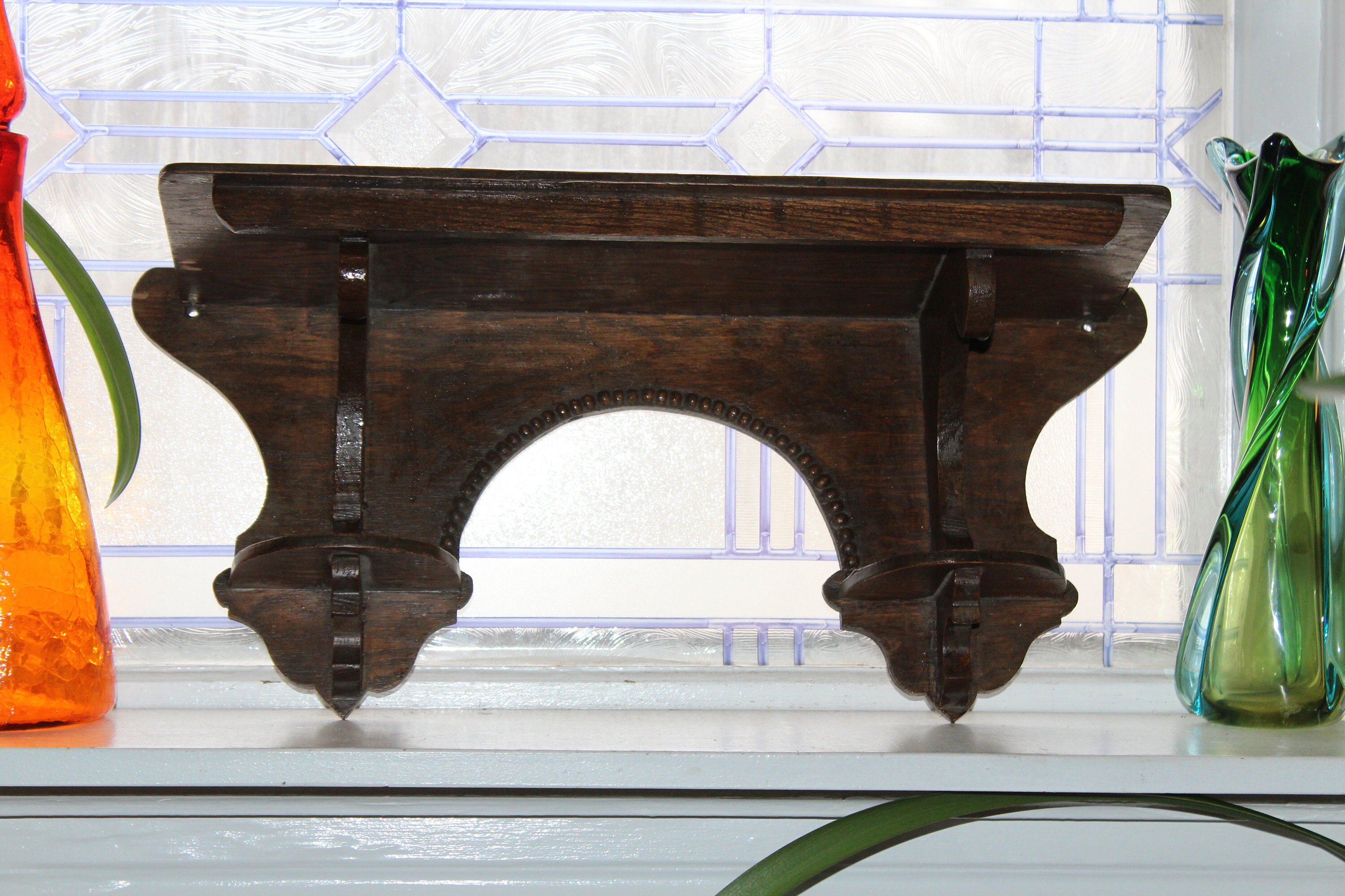 Antique Wood Clock Shelf with Decorative Trim