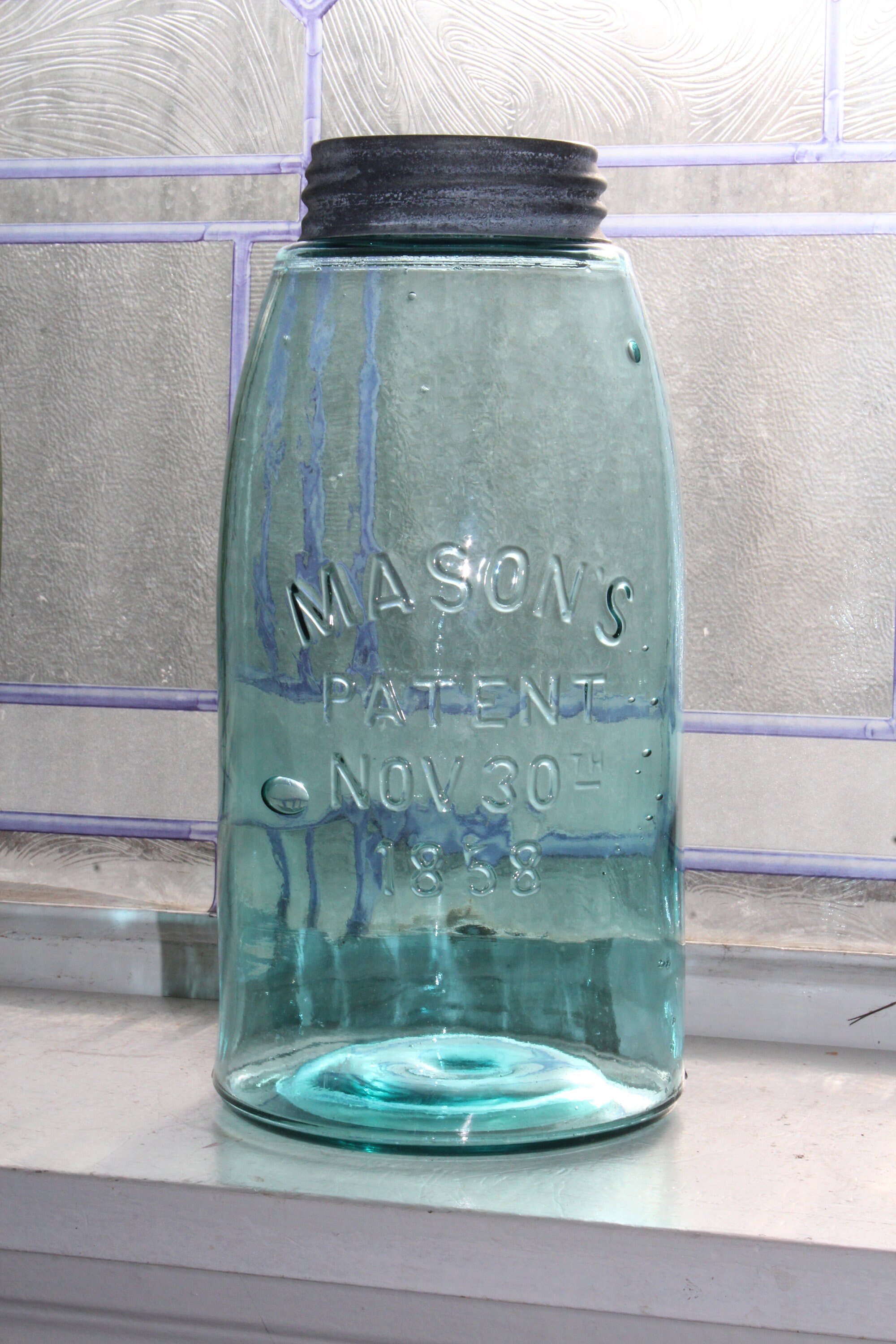 Antique Blue The Ball Jar Mason's Patent Nov 30th 1858 Half Gallon