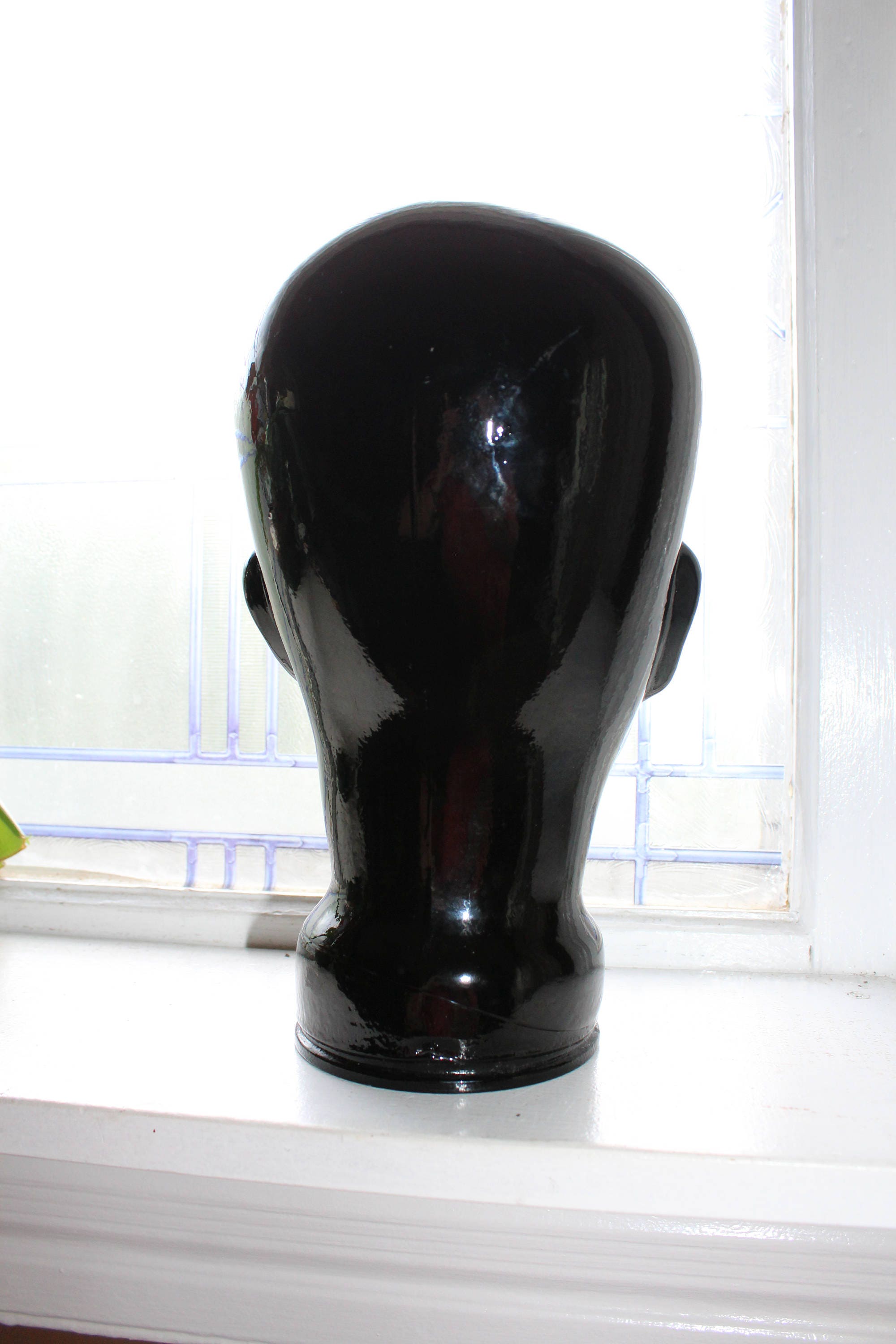 Black Glass Head Bust Model Mannequin Vintage 1970s