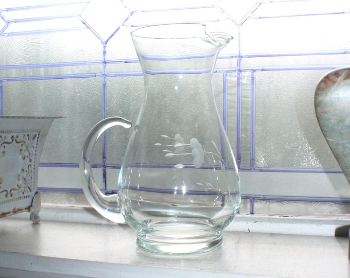 Vintage Mid Century Wheel Cut Crystal Pitcher