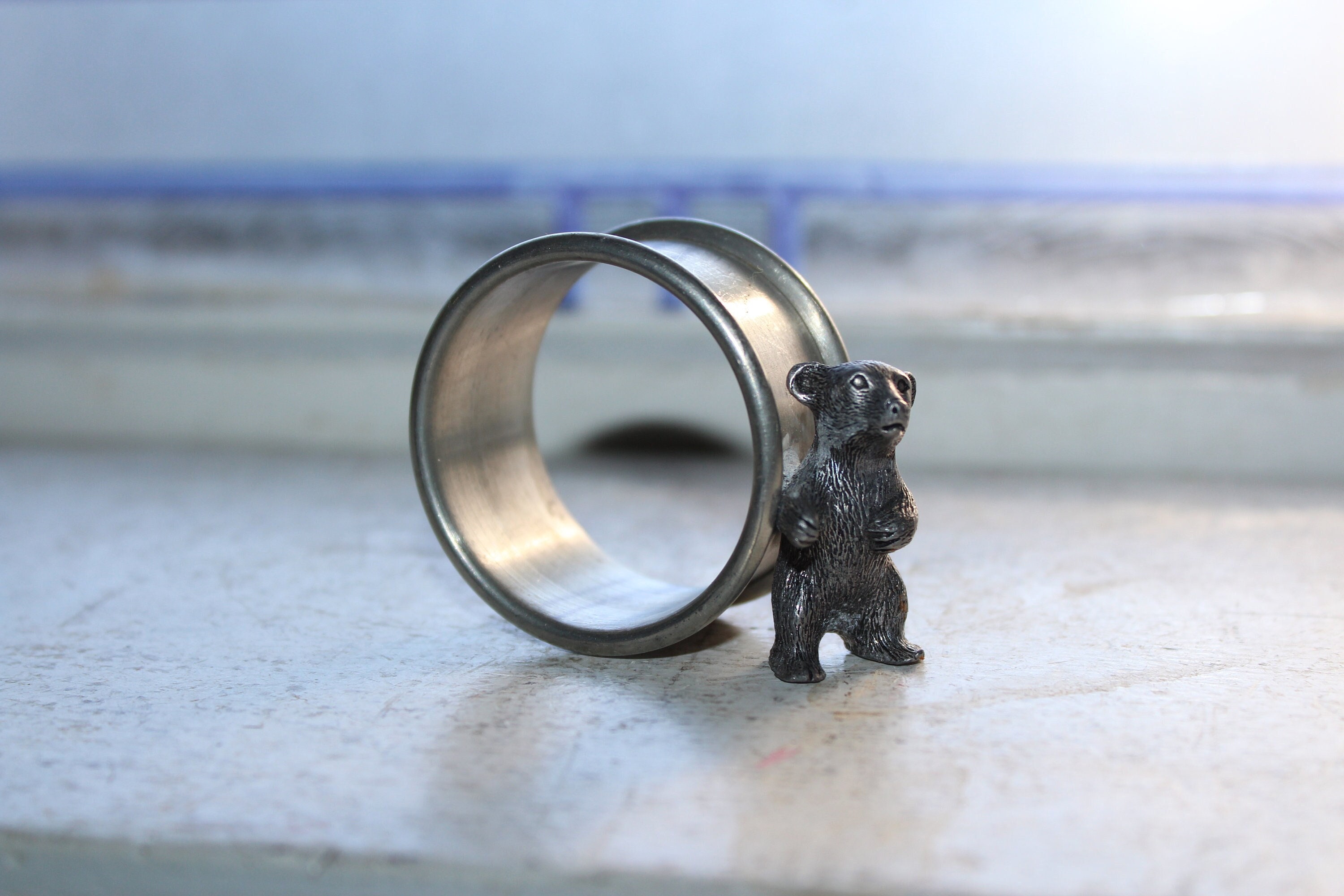 Vintage Figural Pewter Napkin Ring Bear