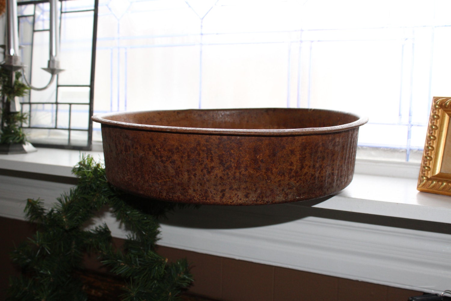Large Metal Bowl Vintage Rustic Farmhouse Decor