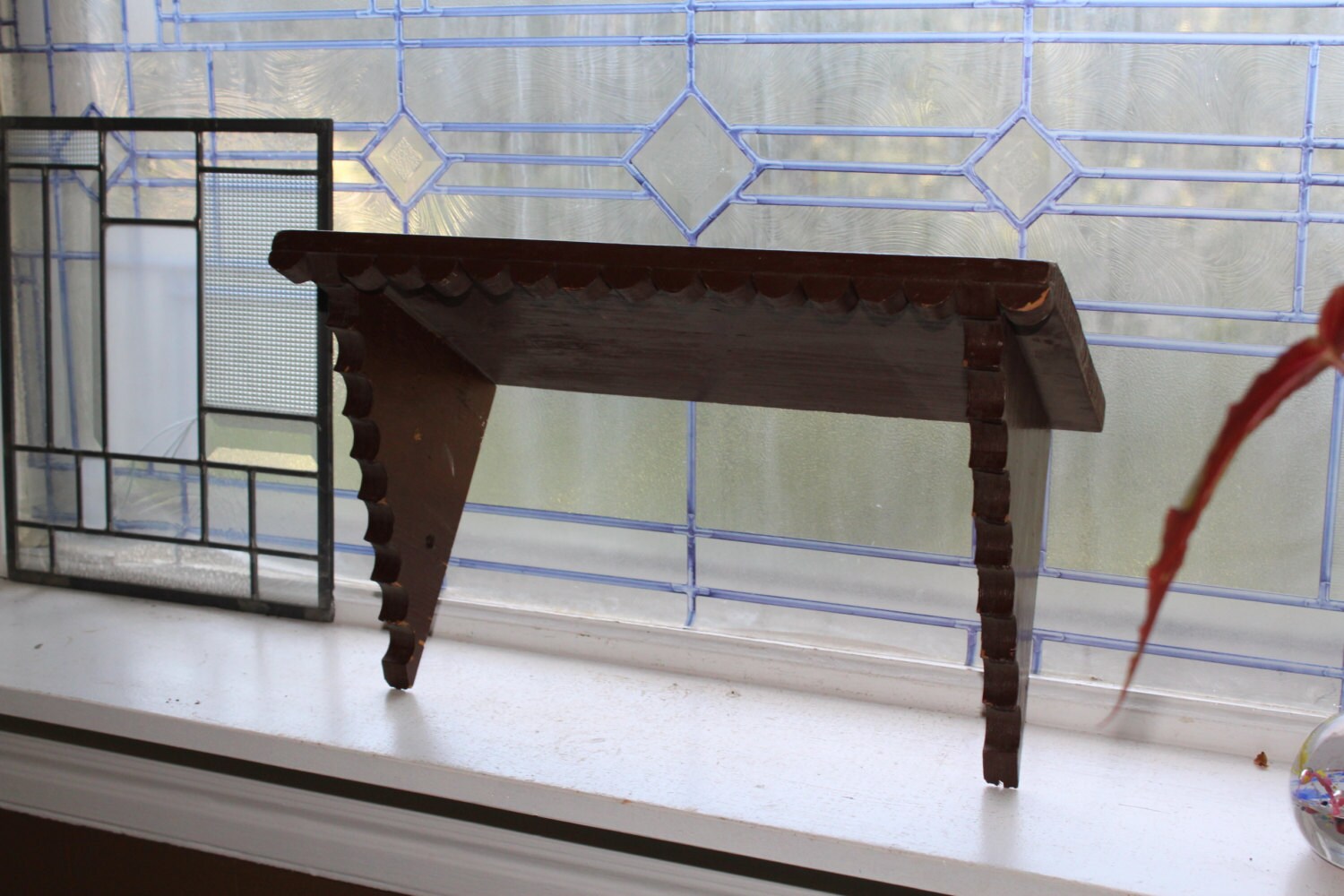 Hand Carved Antique Wood Clock Shelf Farmhouse Decor