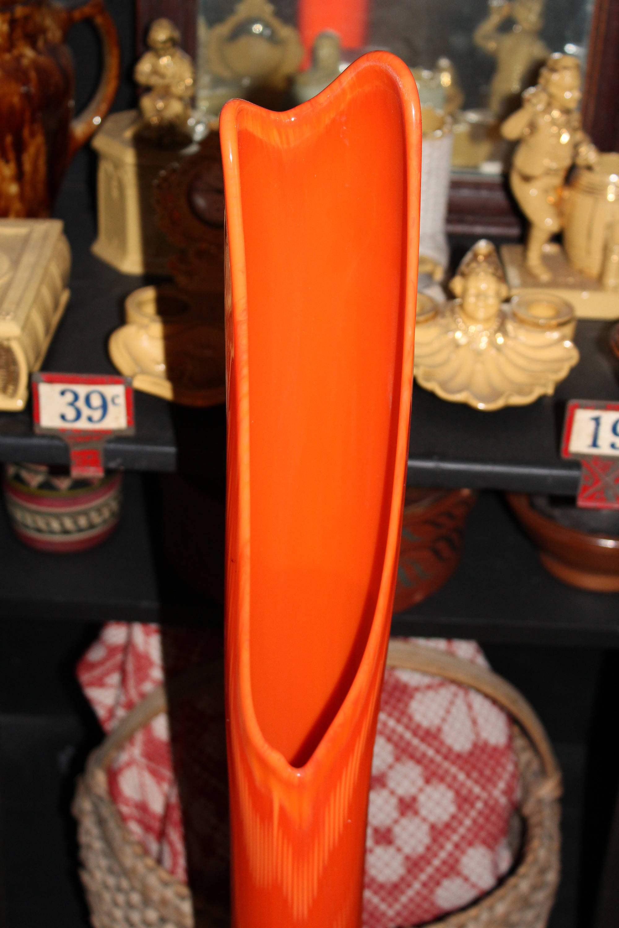 Huge 42.5 Glass Floor Vase Tangerine Orange Vintage 1960s