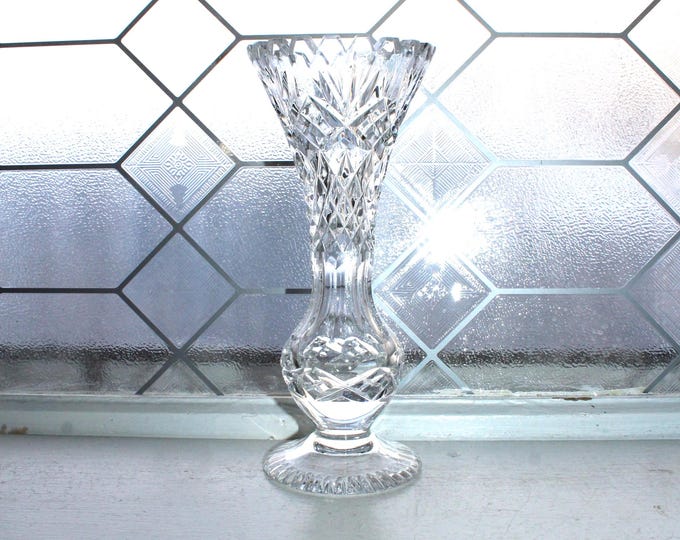 Vintage Clear Cut Lead Crystal Footed Bud Vase