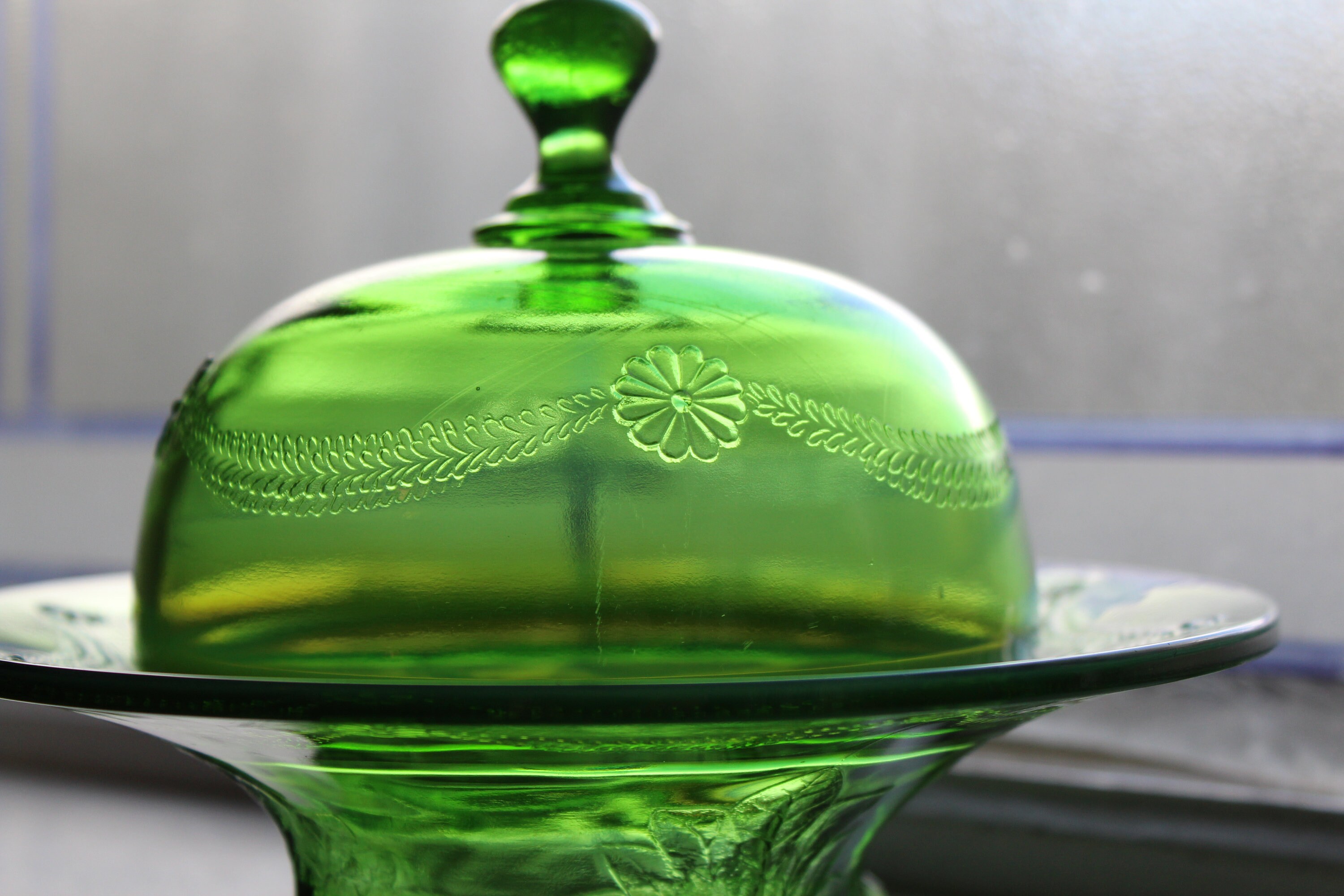 EAPG Domed Butter Dish Antique 1900s Victorian Green Glass Etsy