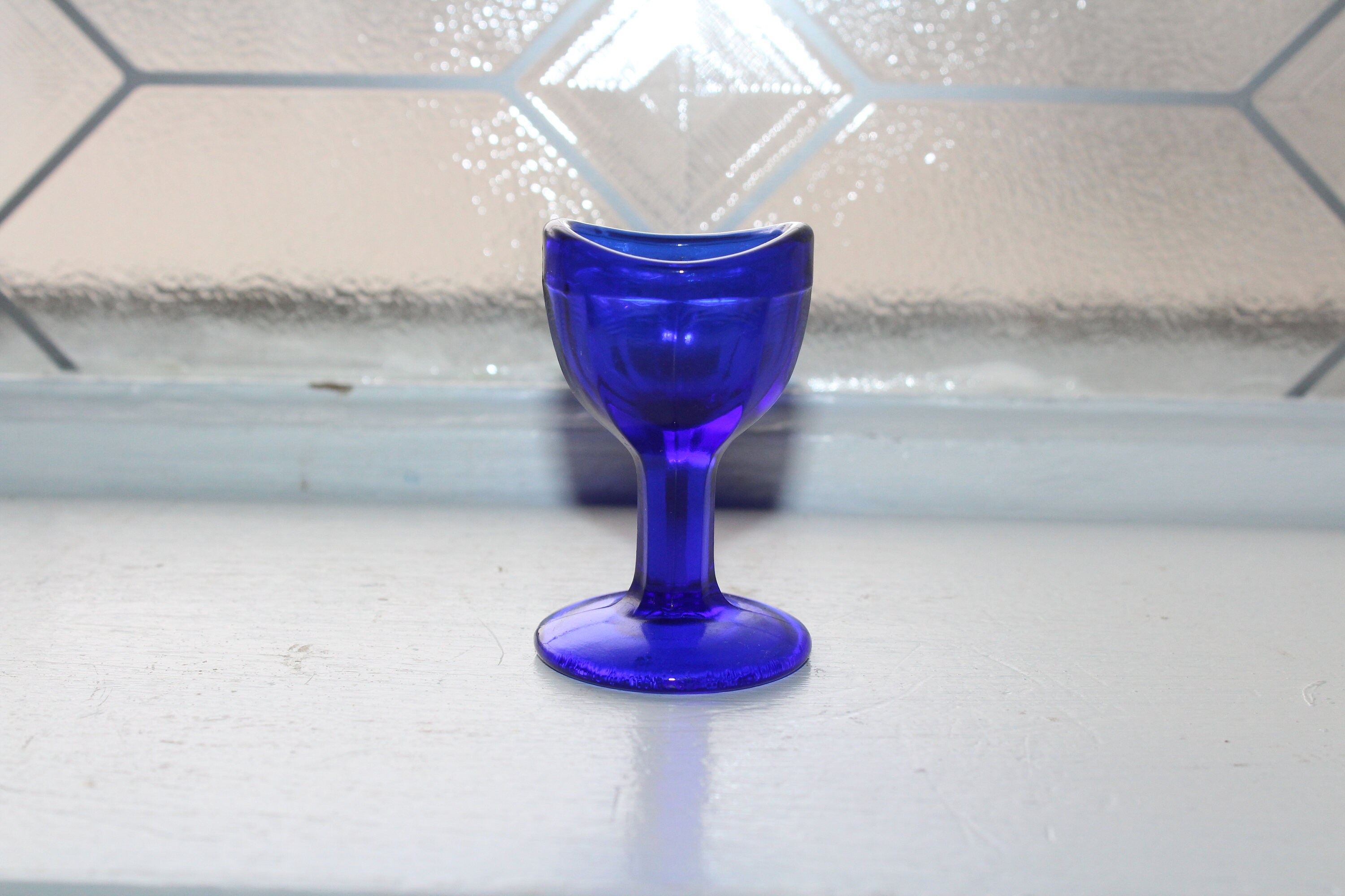 Antique Cobalt Blue Glass Eye Cup Eye Wash Marked B in Triangle