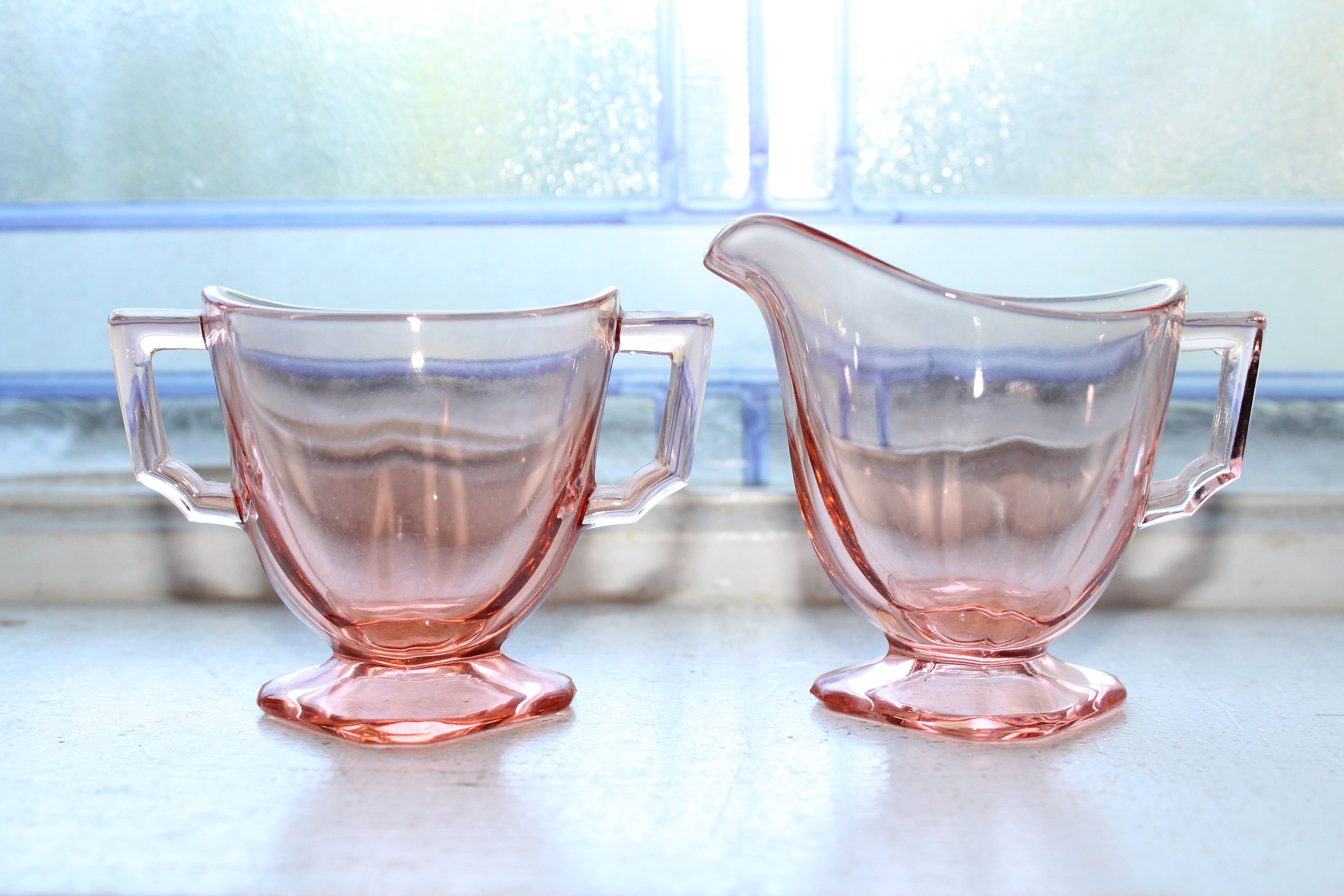 Pink Depression Glass Sugar and Creamer Vintage 1930s