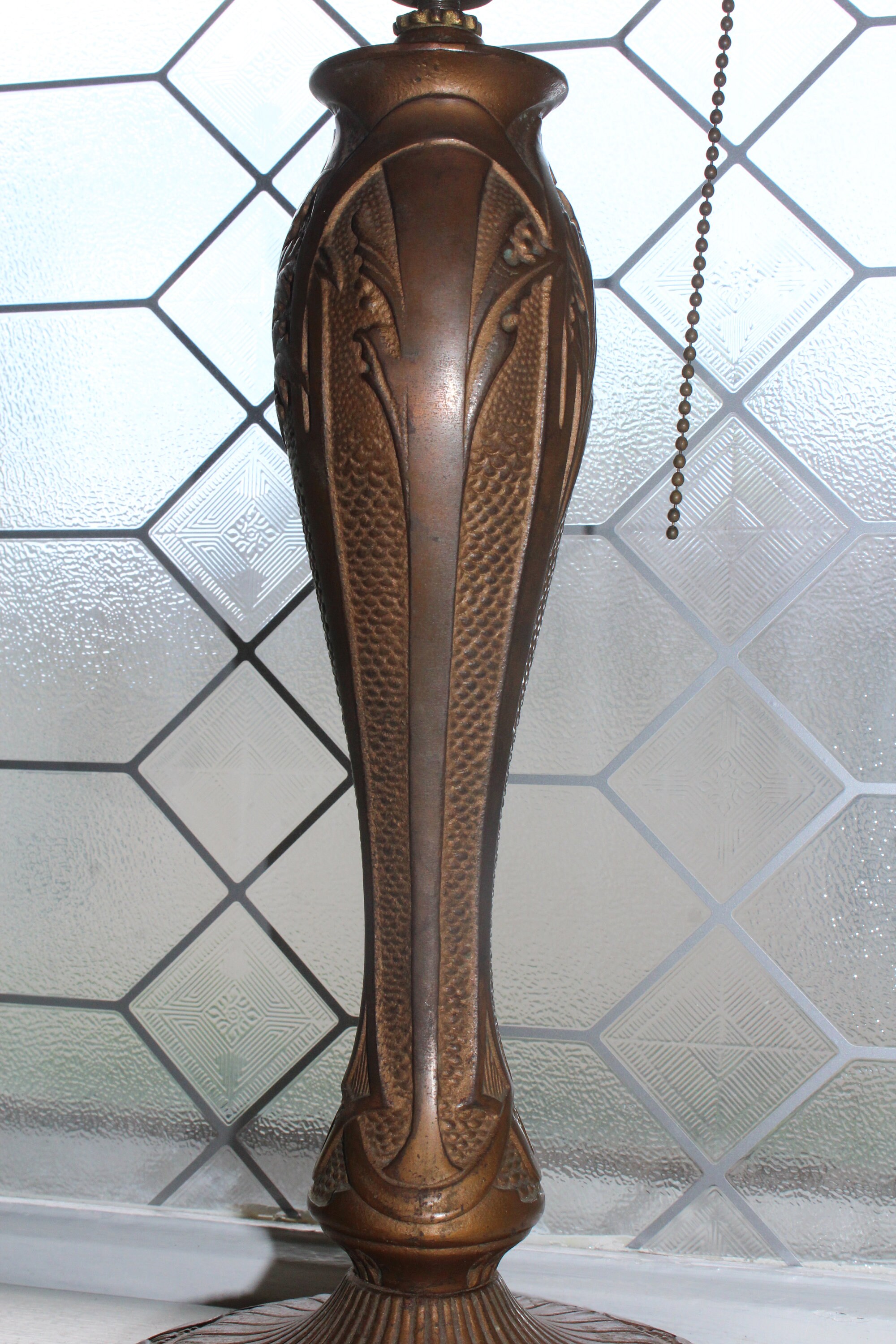 Antique Stained Glass Lamp Base Marked 1876