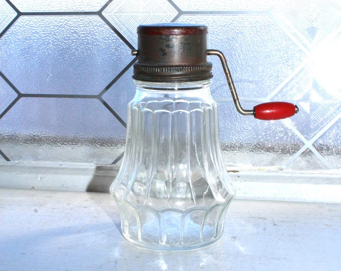 Vintage 1940s Hazel Atlas Kitchen Nut Grinder Glass Jar with Metal Lid