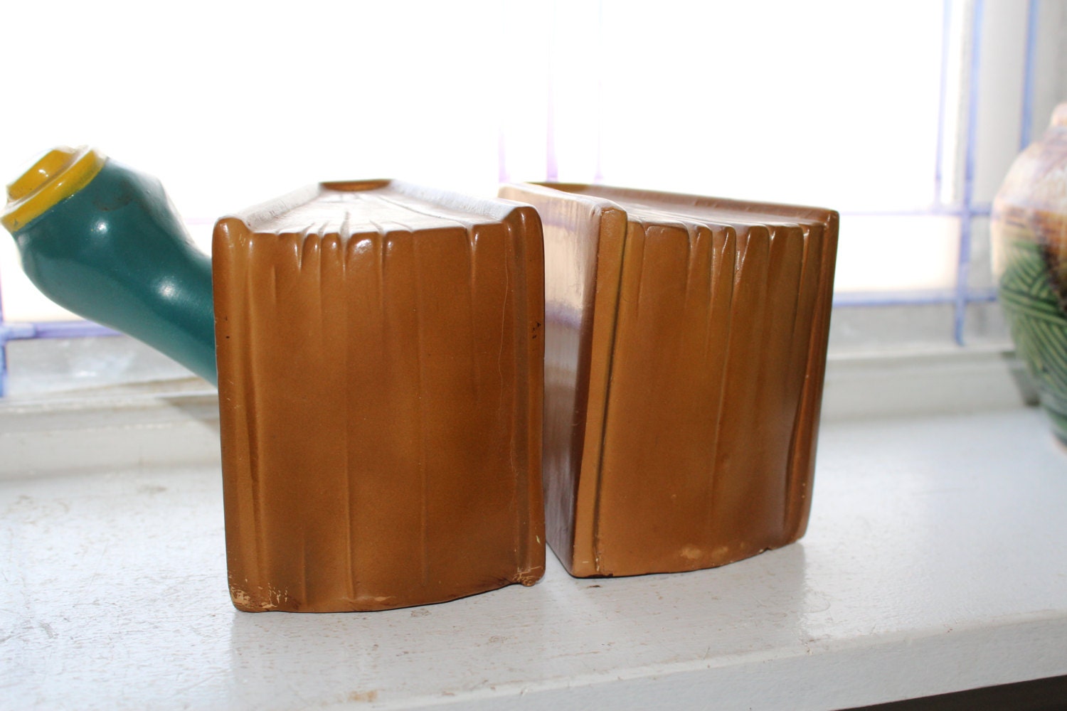 Vintage Bookworm Bookends Heavy Plaster