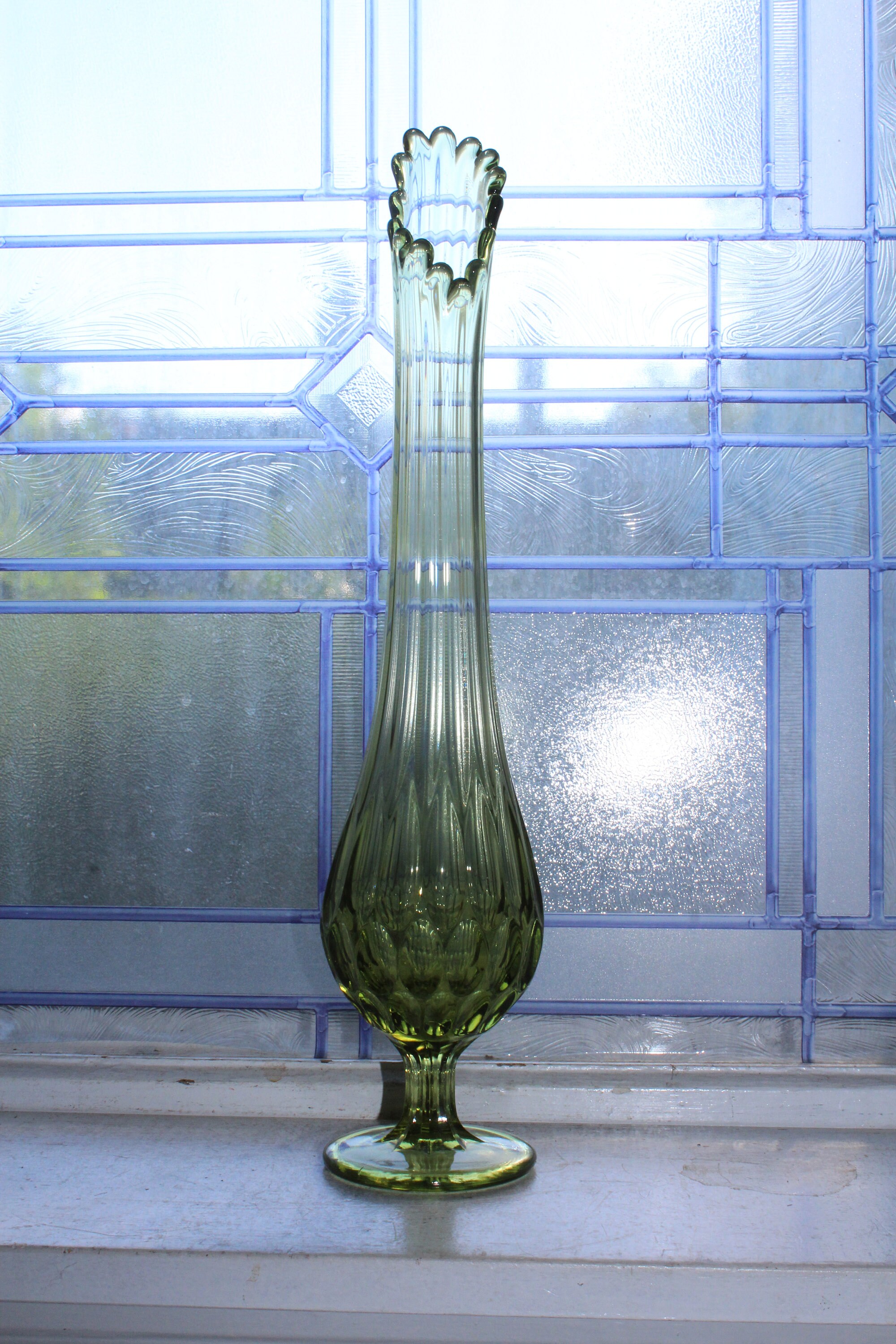 Large Green Swung Glass Vase 16 Vintage Mid Century Modern