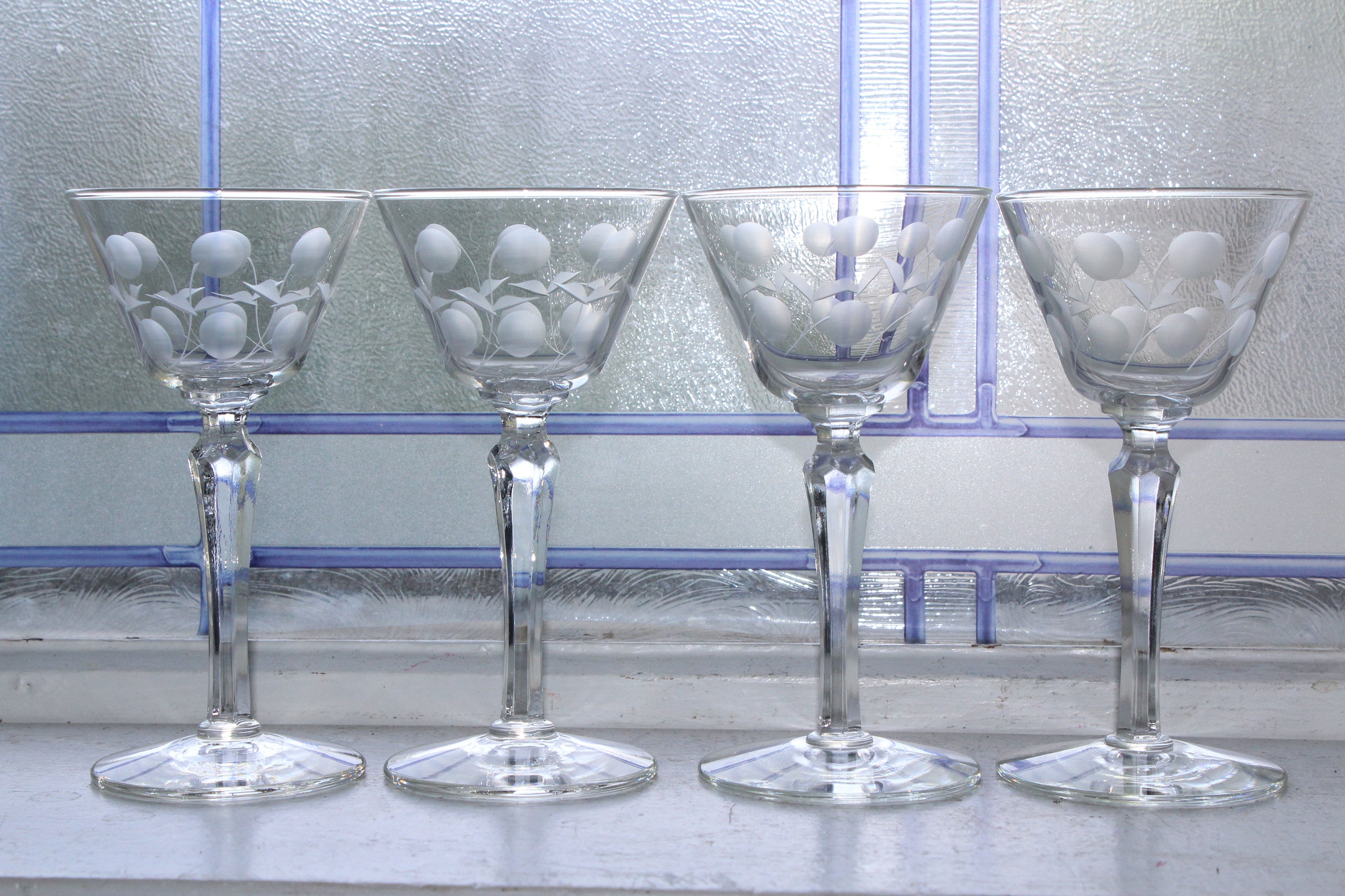 4 Vintage Art Deco Crystal Cordial Aperitif Liqueur Glasses