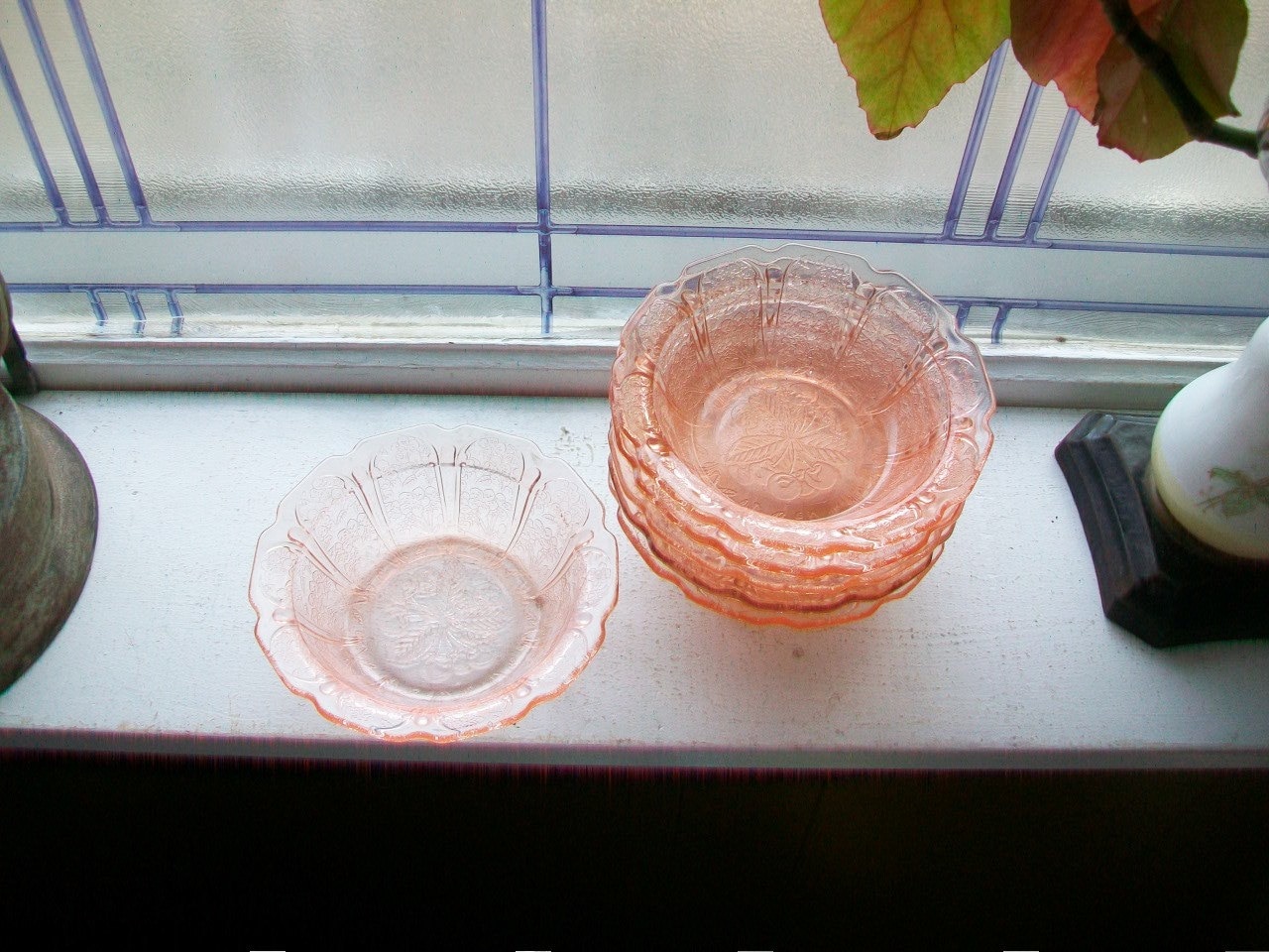 6 Pink Depression Glass Cereal Bowls Cherry Blossom Vintage 1930s