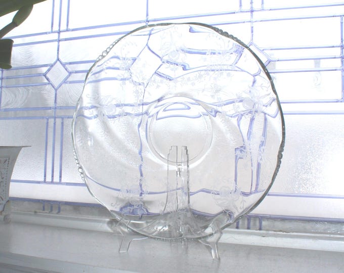 Vintage Heisey Orchid Etched Glass Large Gardenia Bowl 13"