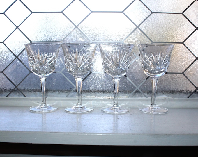 4 Vintage Gorham Crystal Cherrywood Wine Goblets Glasses 5 5/8"
