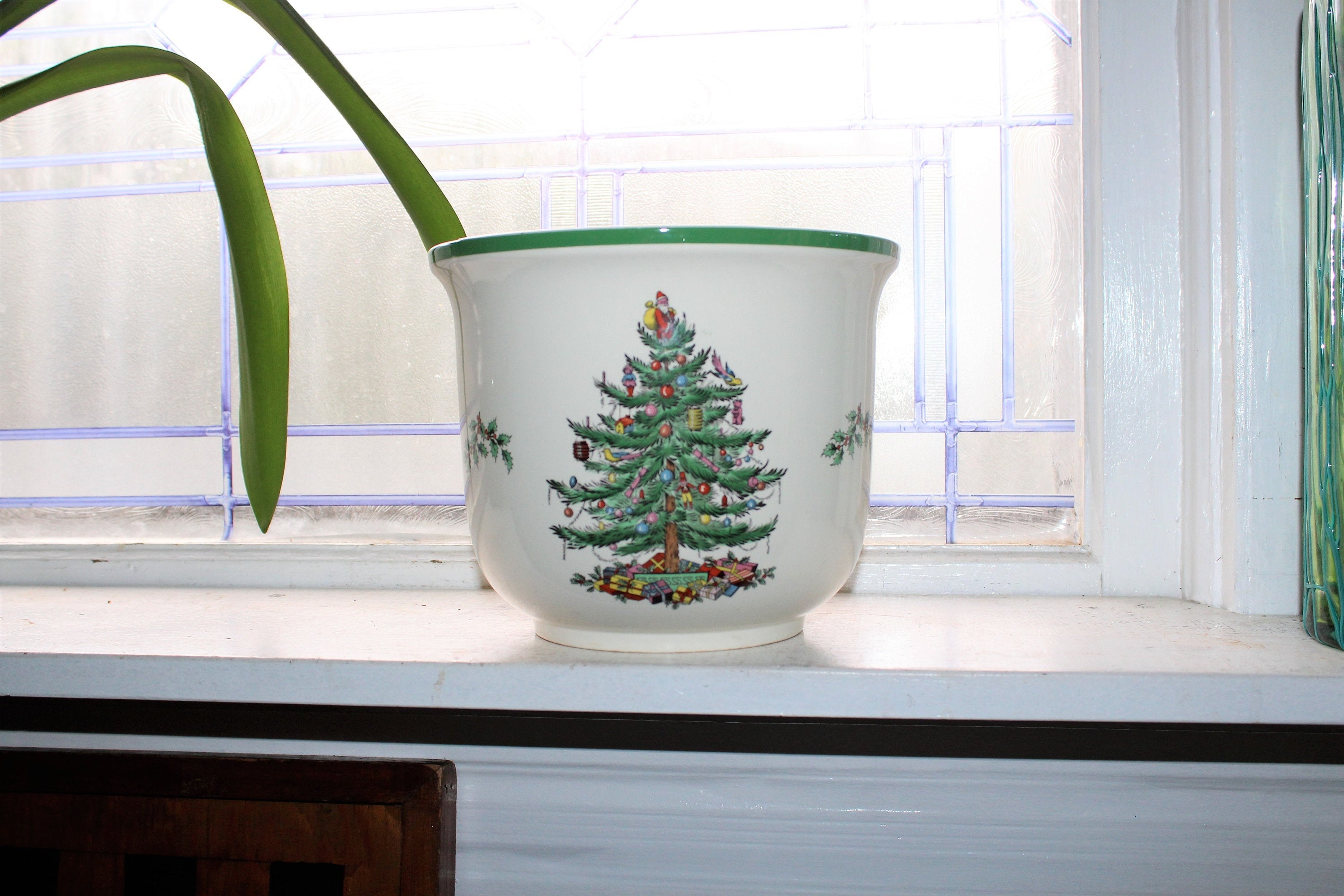 Vintage Spode Christmas Tree Large Planter Cache Pot 6.5 Inch High