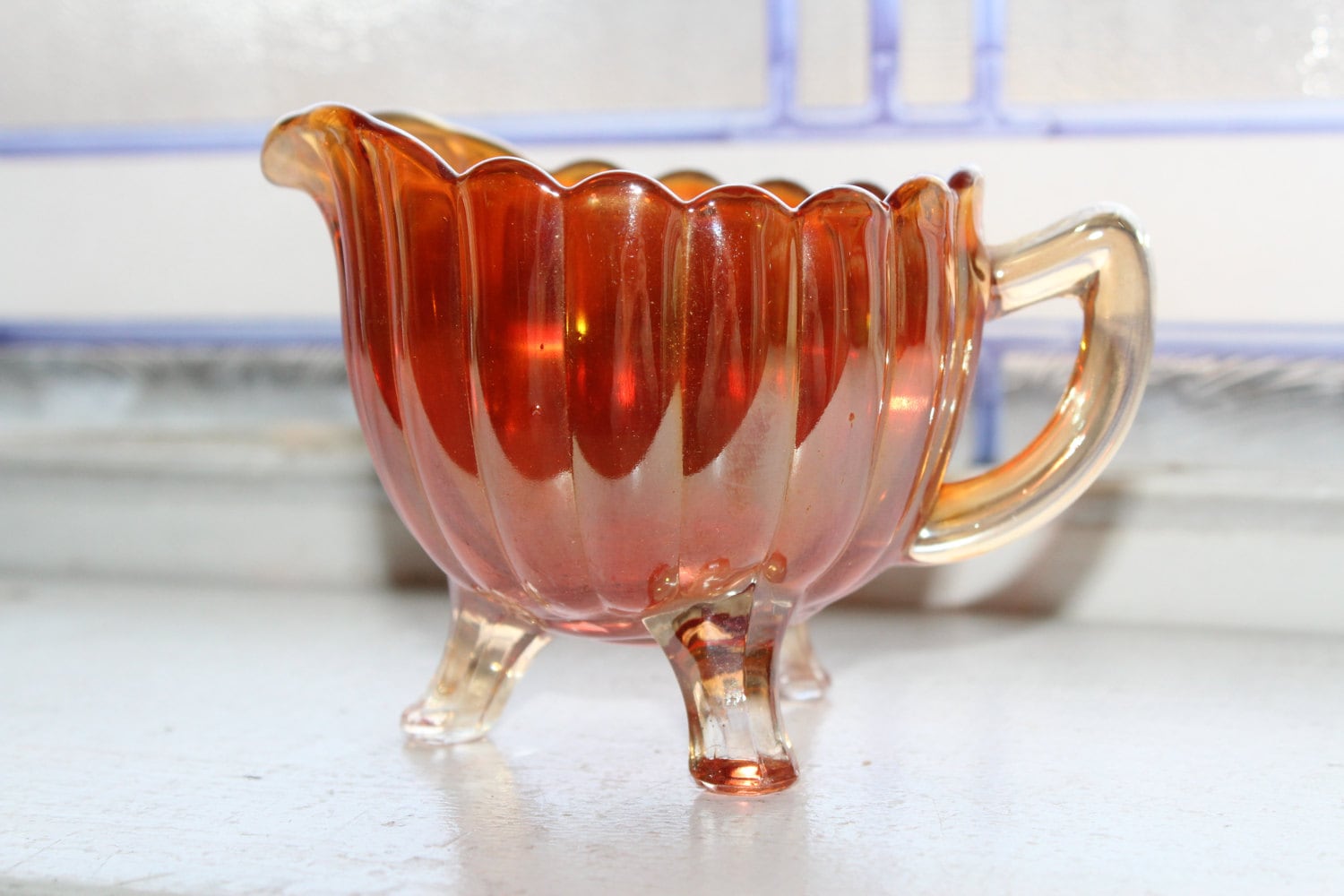 Carnival Glass Creamer Marigold Imperial Pillar & Flute