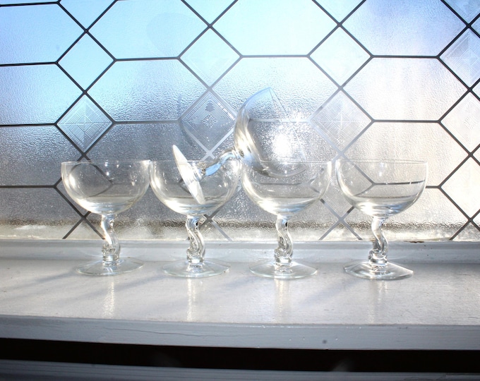 5 Mid Century Fostoria Champagne Glasses Contour Clear 1950s