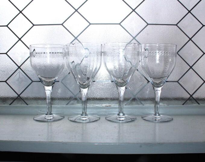 4 Antique Fostoria Irish Lace Water Wine Goblets