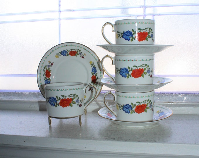 4 Vintage Aynsley Famille Rose Cups and Saucers