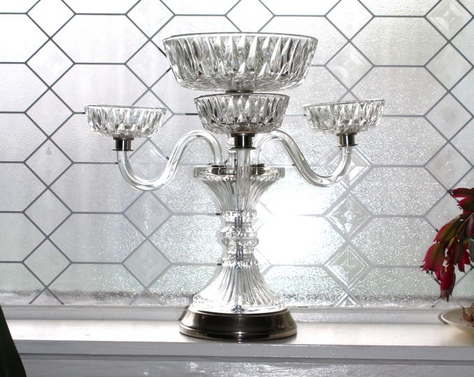 Large Elegant Crystal and Silverplate Epergne Vintage Centerpiece