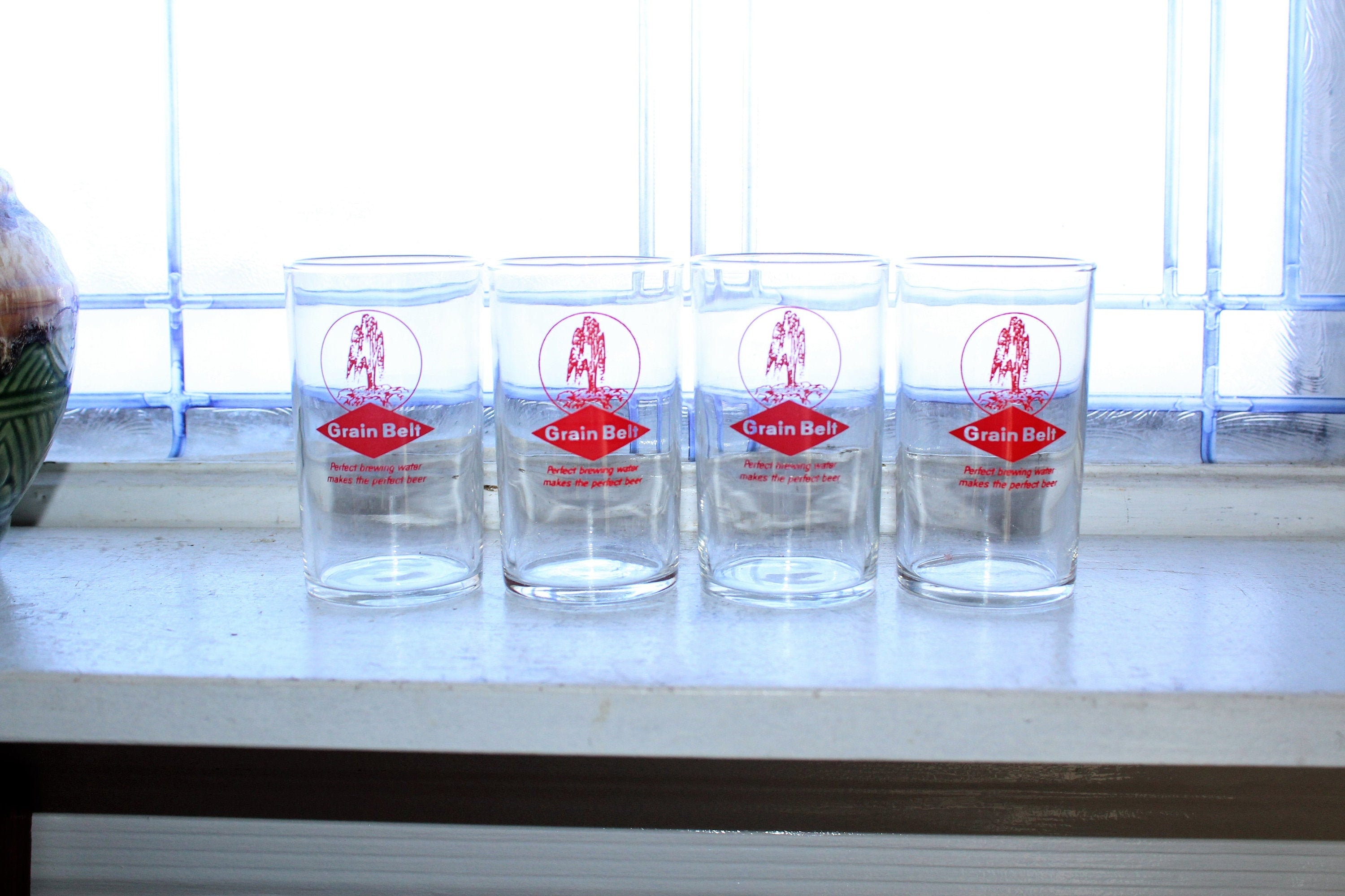 4 Vintage Grain Belt Beer Glasses 4 Inch