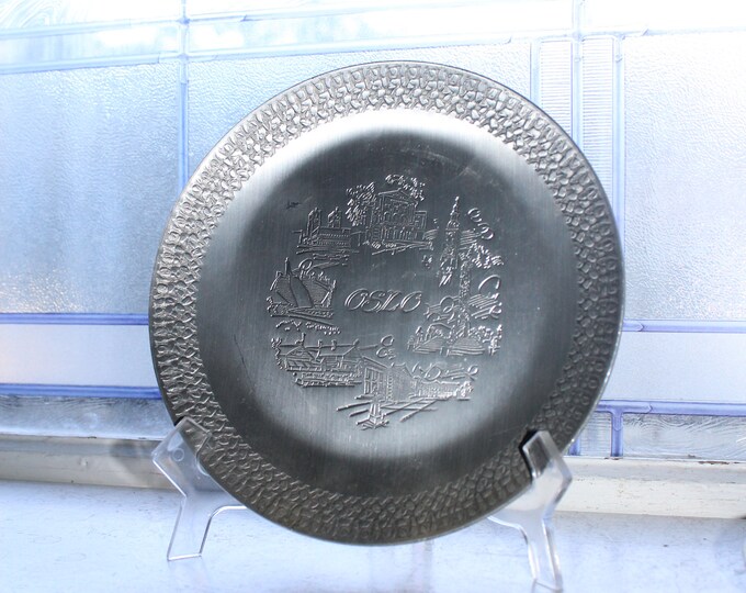 Vintage Norwegian Aluminum Plate Troll with Scenes from Oslo