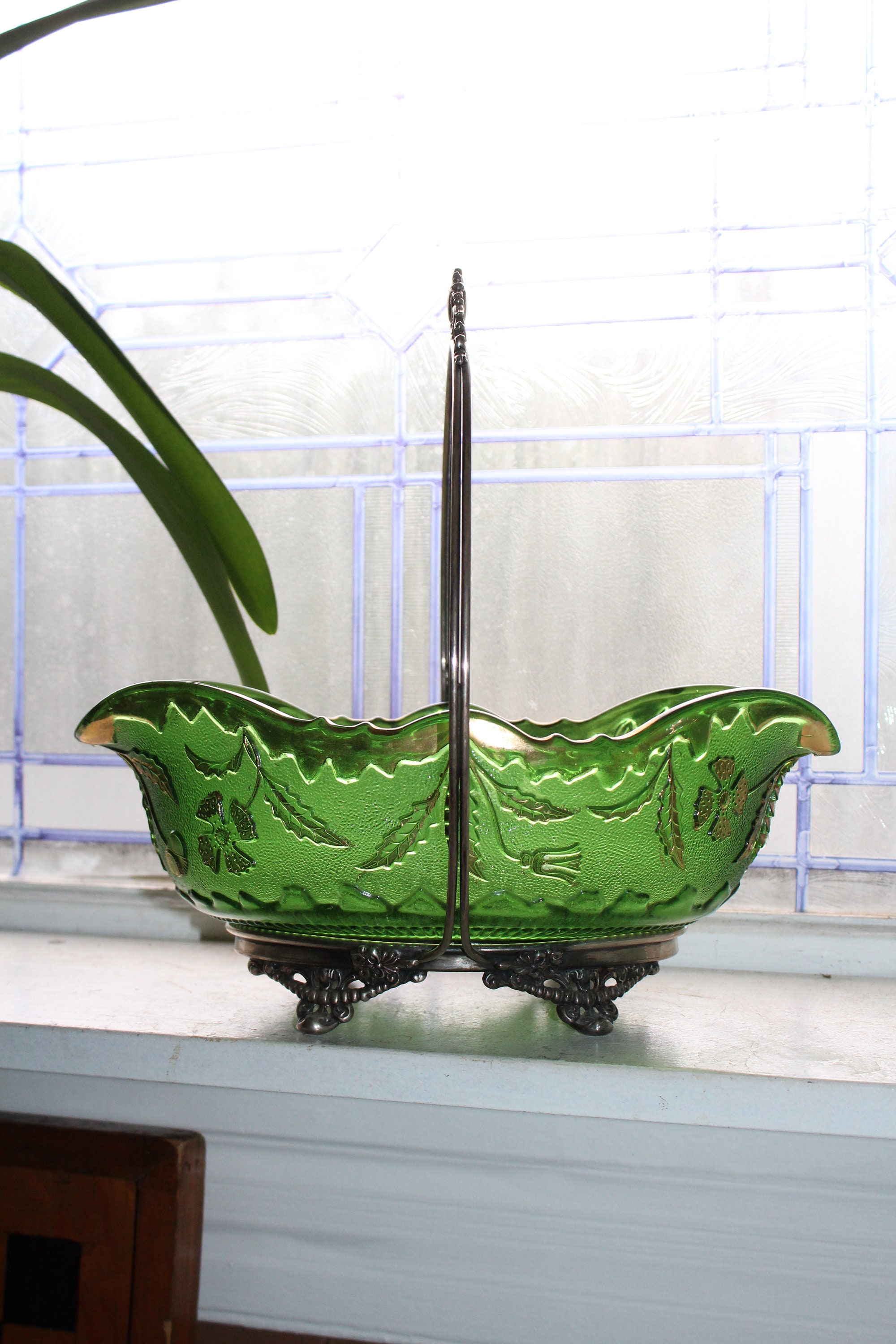 Antique EAPG Glass Brides Basket Delaware Pattern 1800s